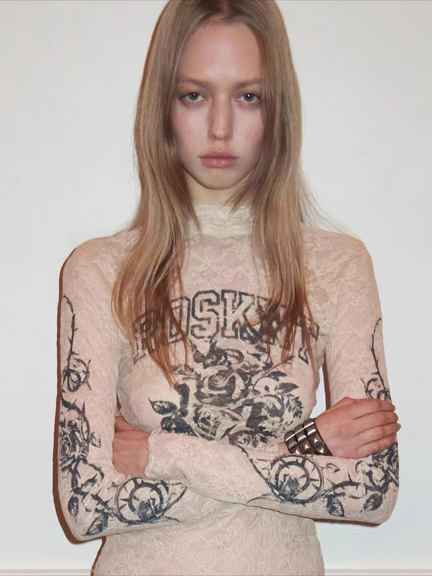 Vintage Rose Lace Print Sheer Base-Layer