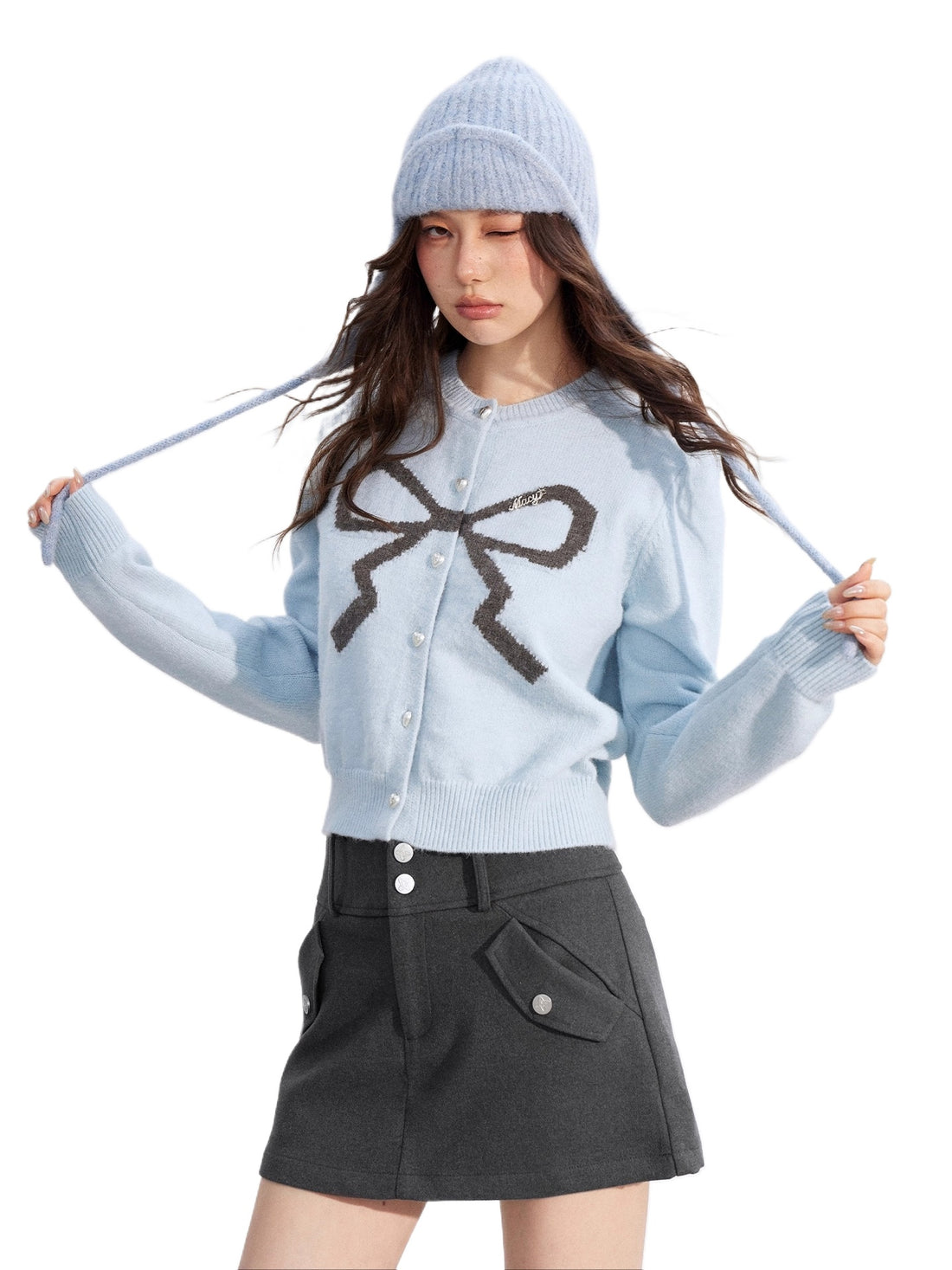 Bow Detail Cropped Knit Cardigan