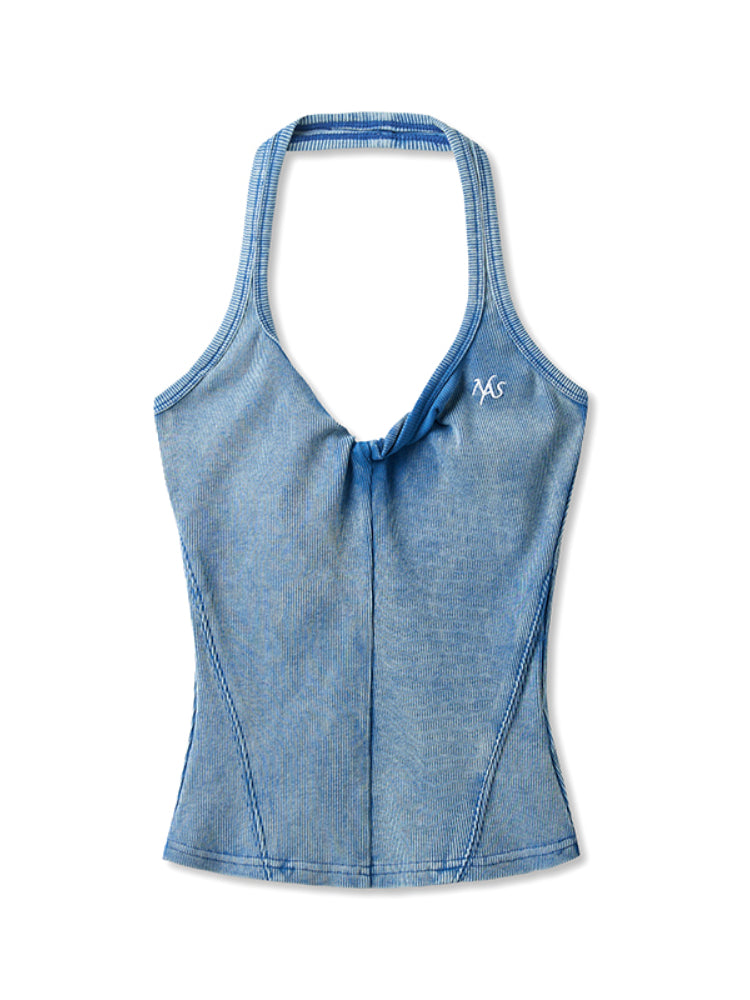 Denim-like Retro U-Neck Halter Tank Top - CHINASQUAD
