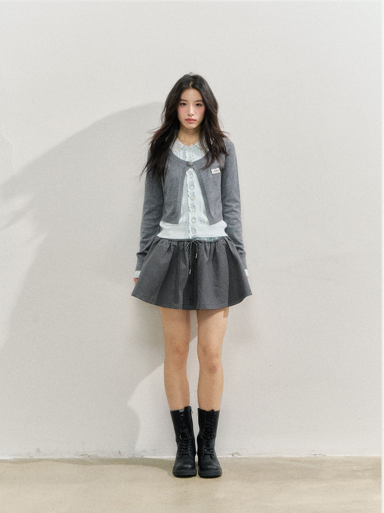 Lace Collar Fake Two-piece Cardigan - CHINASQUAD