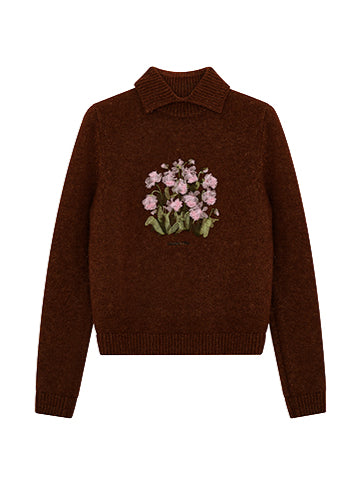 Gray & Brown Embroidered Knit Turtlenecks - CHINASQUAD