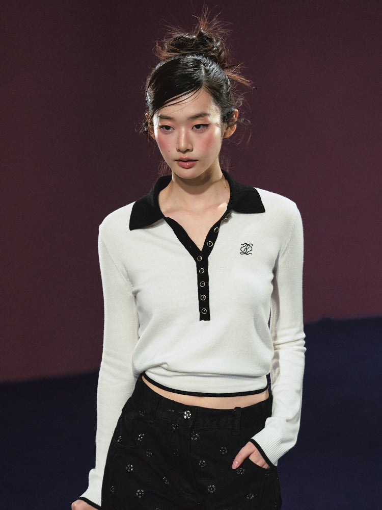 Ribbon Polo Tie-Up Sweater & Shorts Set - CHINASQUAD
