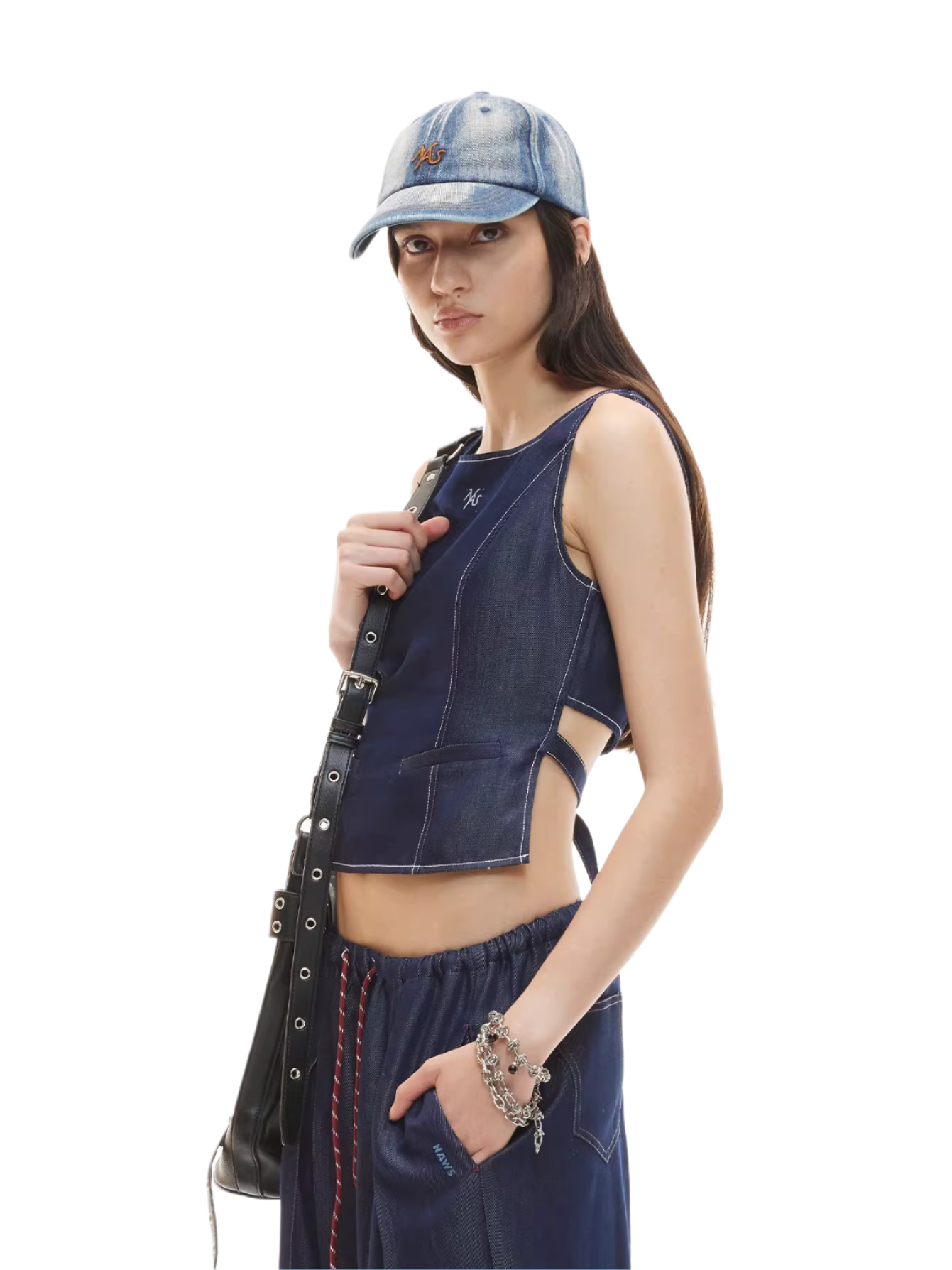 Open-Back Cinched Lyocell Denim Vest