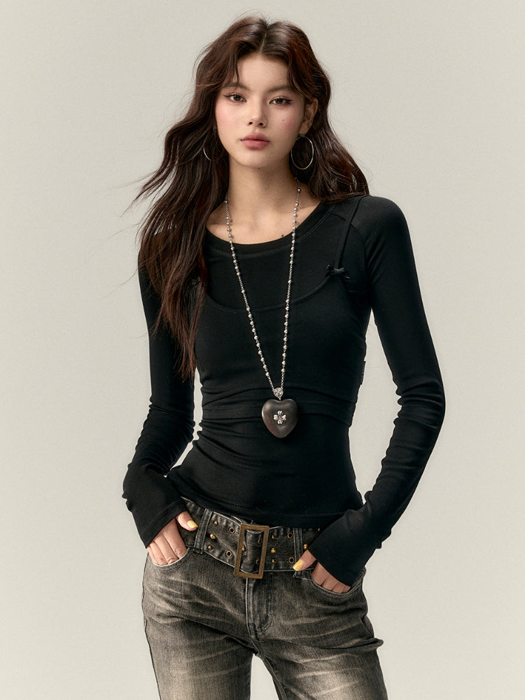 Butterfly Bow Vest & Base Layer T-Shirt Long-Sleeve Set - CHINASQUAD