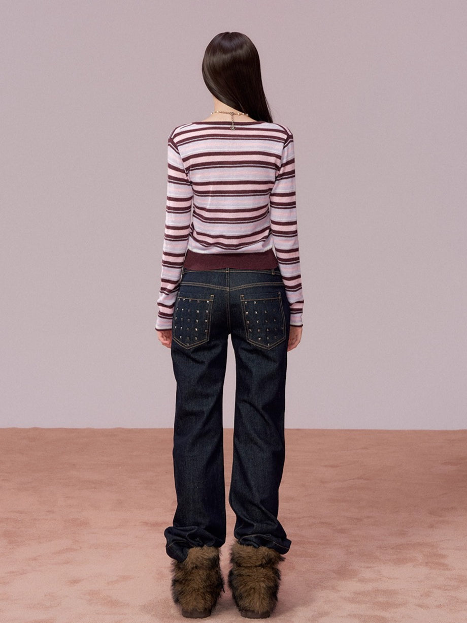 Contrast Striped Wool-Blend Knit Cardigan