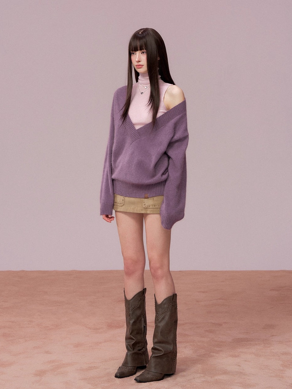 Wool Deep V-Neck Oversized Sweater