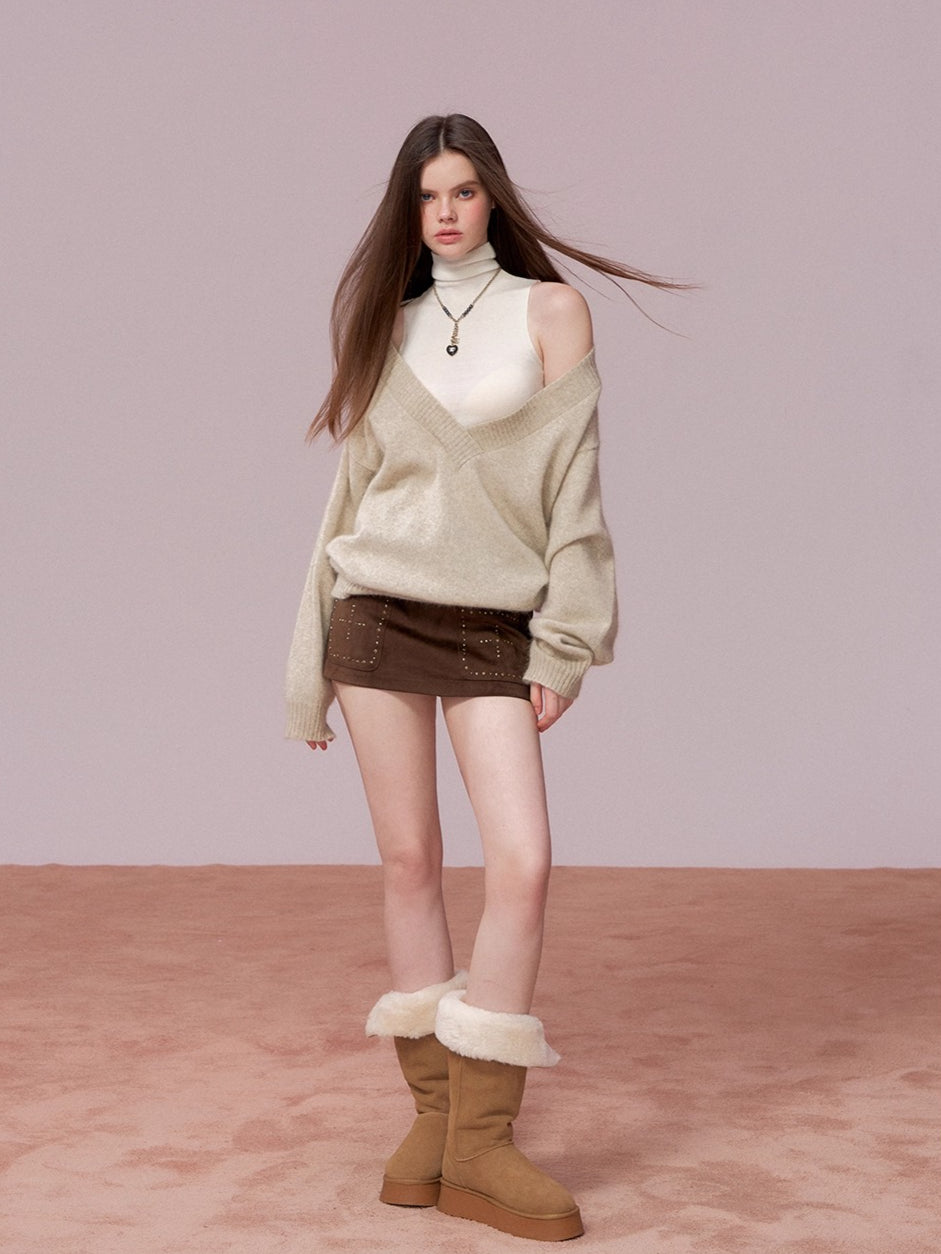 Wool Deep V-Neck Oversized Sweater