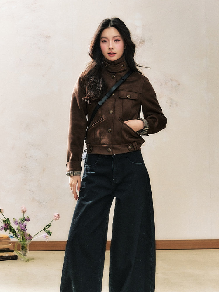 Brown Suede Slim-Fit Jacket - CHINASQUAD