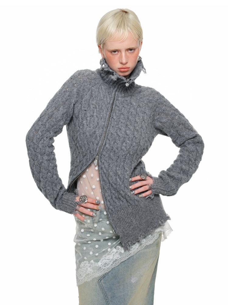 Surlong Cable Slanted Button Placket Knit Cardigan - CHINASQUAD