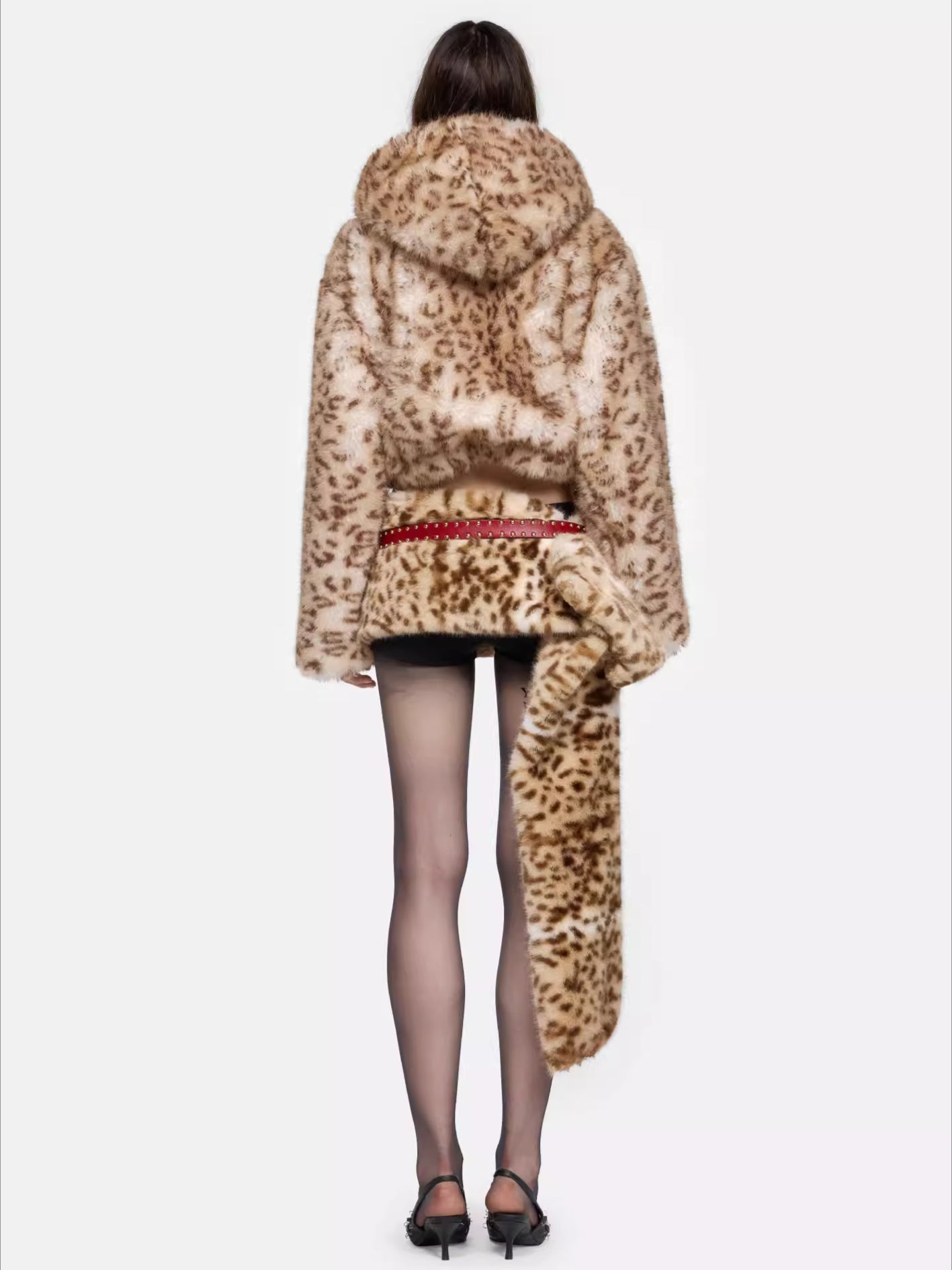 Leopard-Print Hooded Knit Jacket