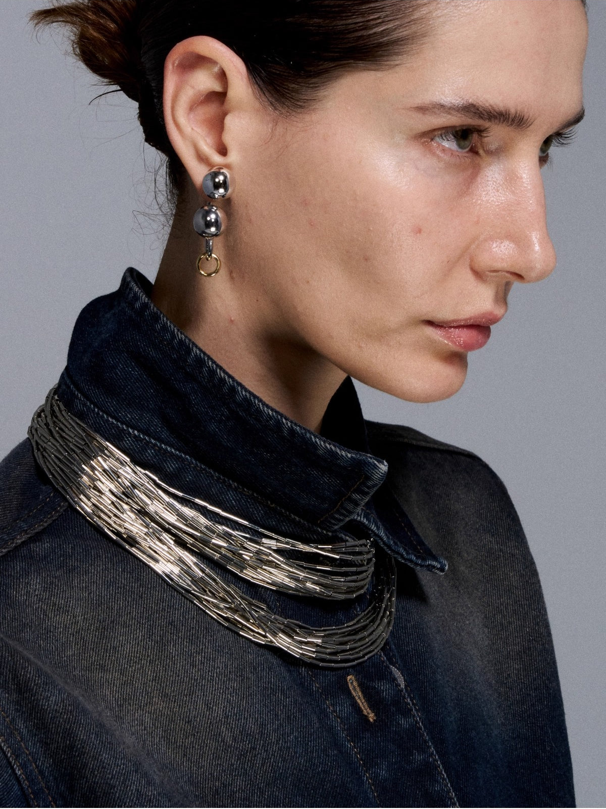 Silver Reconstructed Tube Wrap Necklace