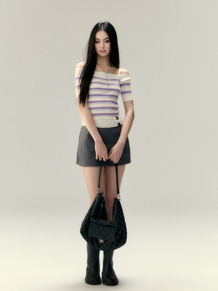 Striped Knit Short Acid Wash Tank Top - CHINASQUAD