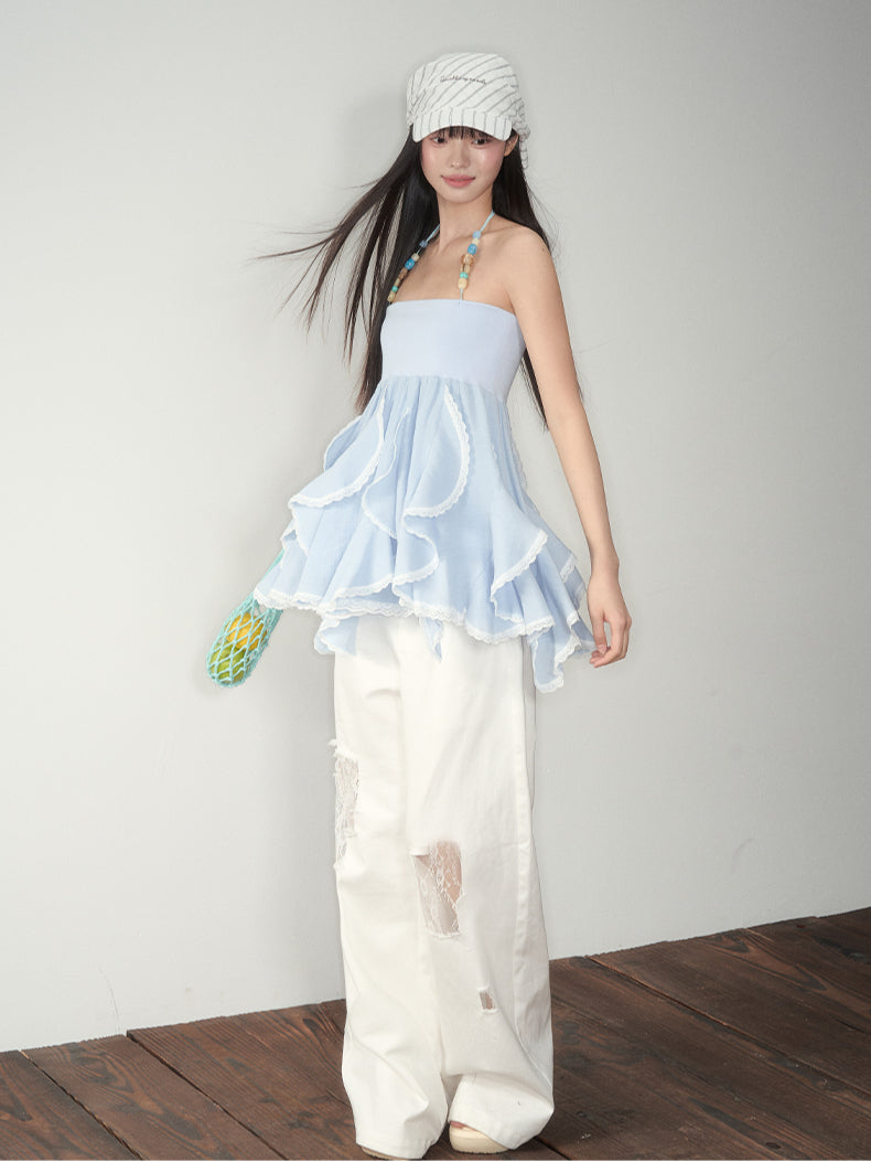 Blue Ruffled Convertible Skirt - CHINASQUAD