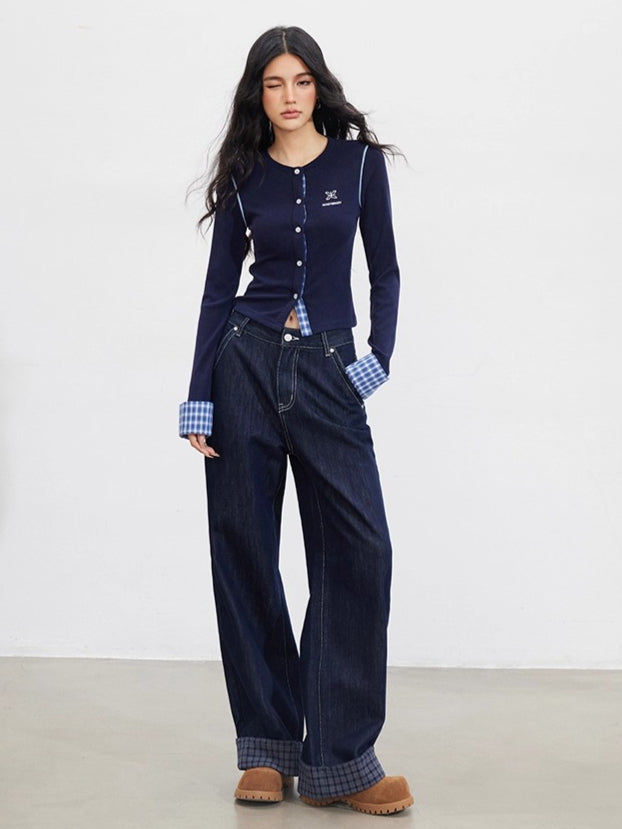 Plaid Embroidery Knit Cardigans - CHINASQUAD