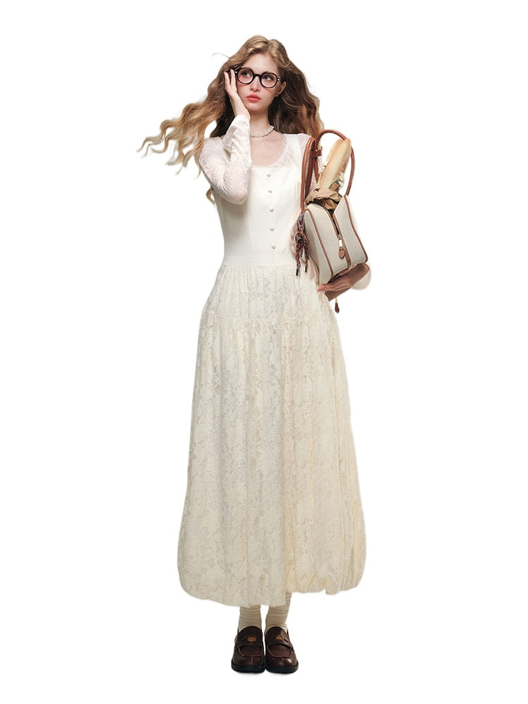 lace top pleated skirt dress Lace Splicing Pleated Midi Dress With Belt JardinVue