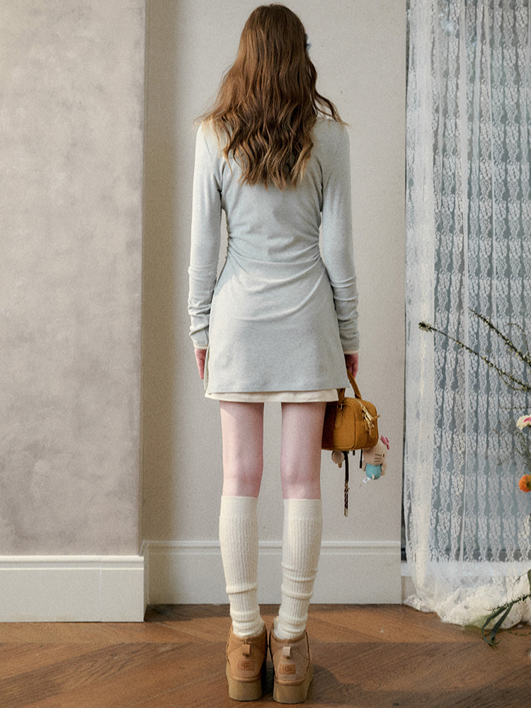 Embroidered Stretch Layered Velvet Dress - CHINASQUAD