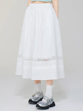 White Lace Splicing A-Line Skirt - CHINASQUAD