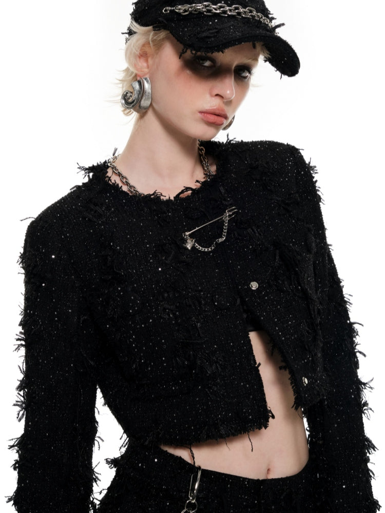 Black Tweed Short Jacket - CHINASQUAD