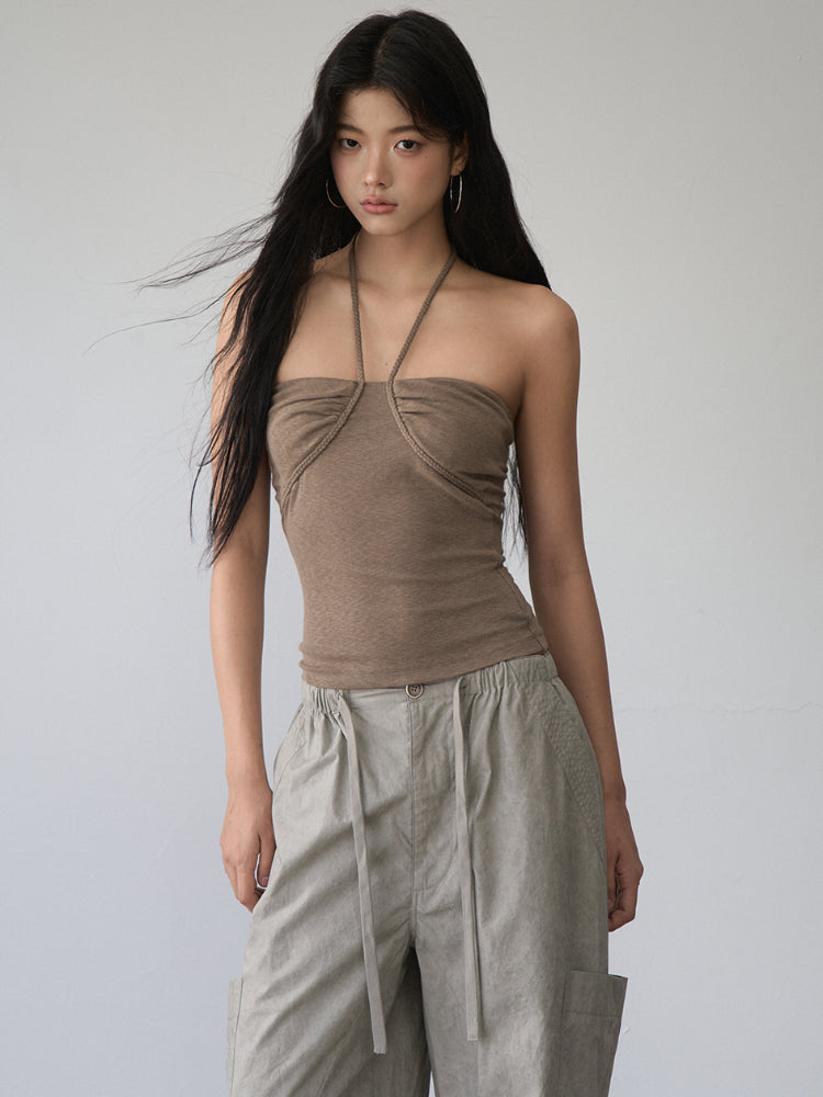Pleated Rope-Hanging Fitted Bandeau - CHINASQUAD
