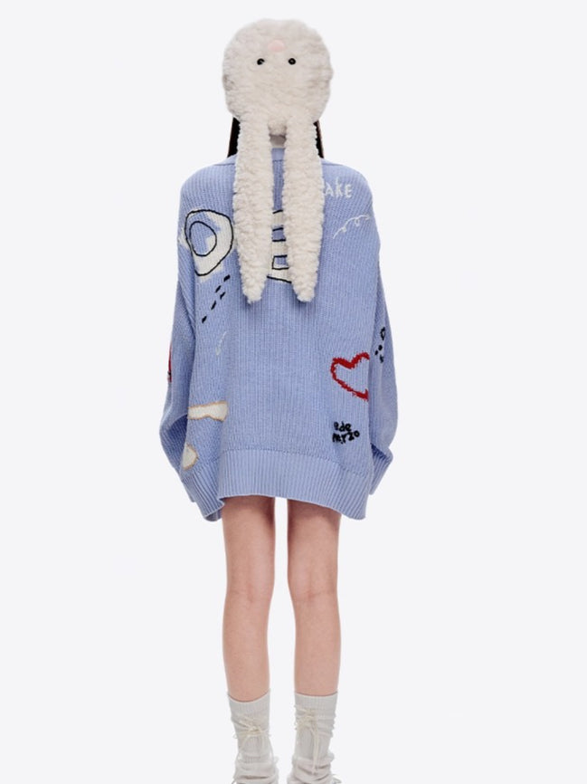 Graffiti Knit V-Neck Cardigan