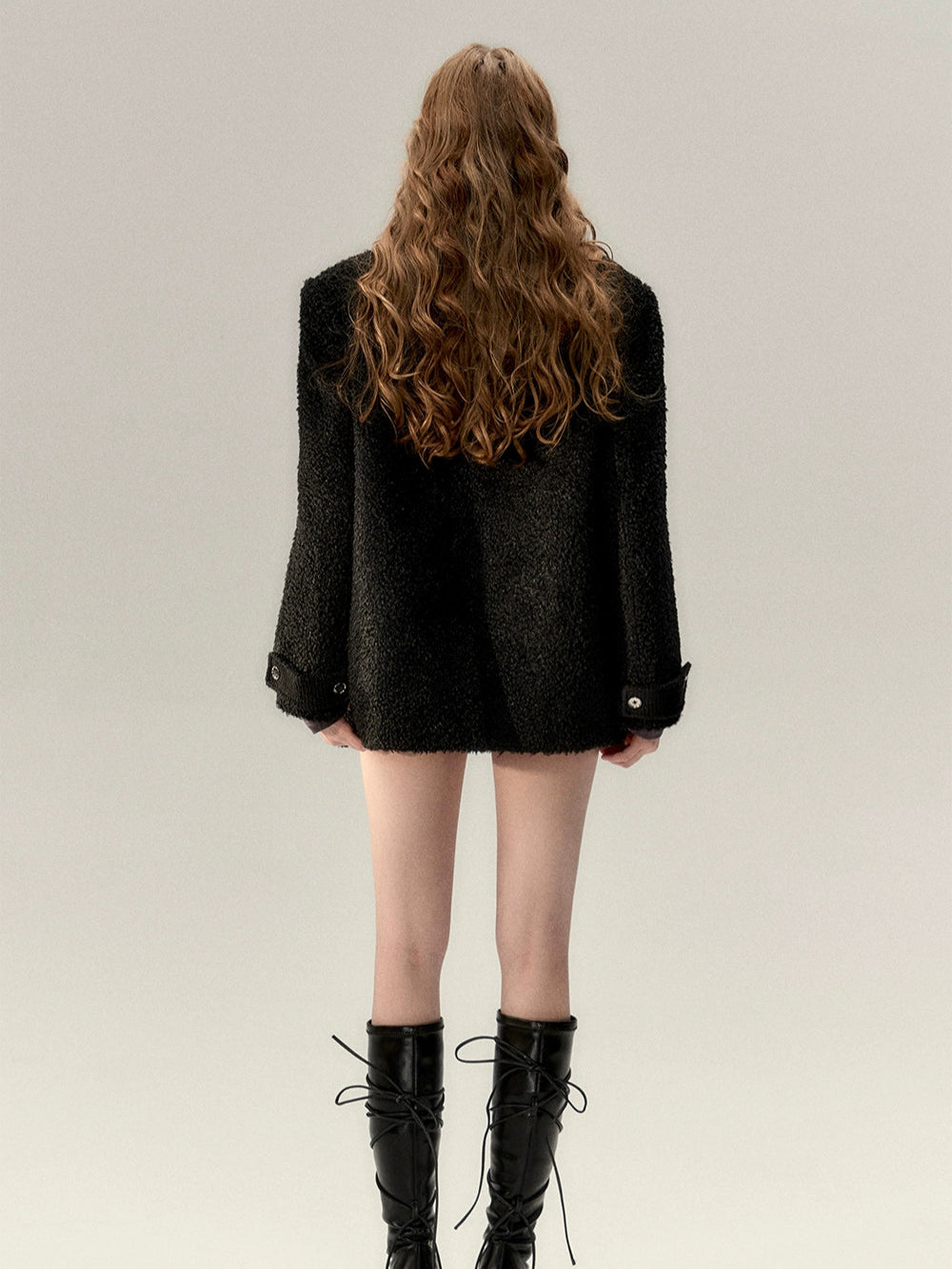 Khaki & Black Woolen 2-in-1 Blazer - CHINASQUAD