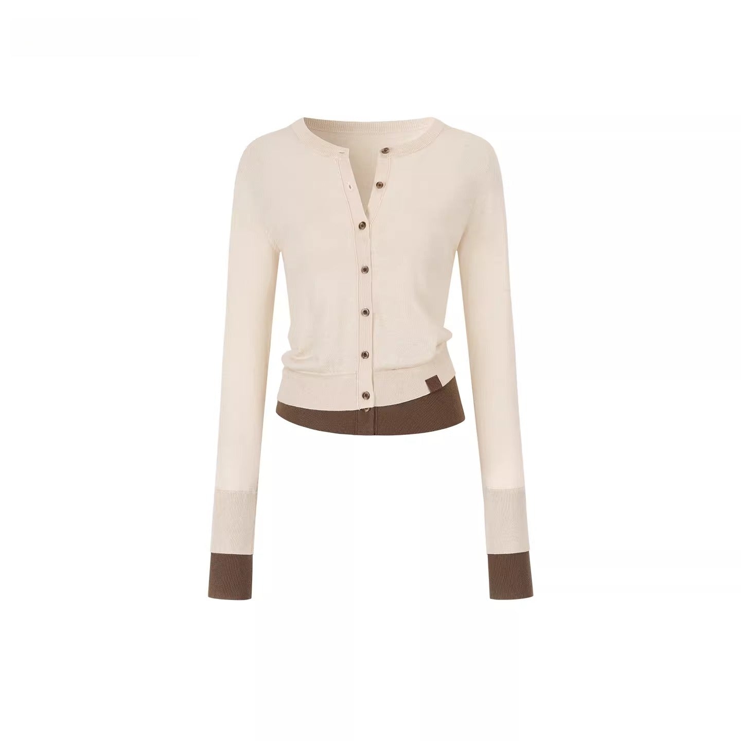 Patchwork Fitted Wool Knit Cardigan