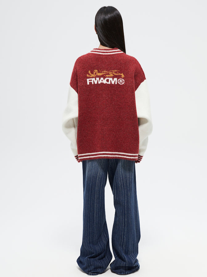 Vintage Crest Jacquard Knit Cardigan - CHINASQUAD