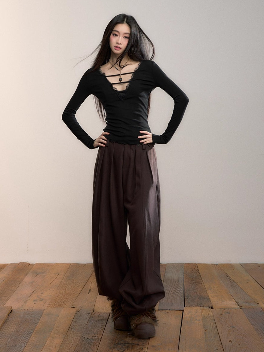 Reversible Lace-Panel Lyocell Blouse