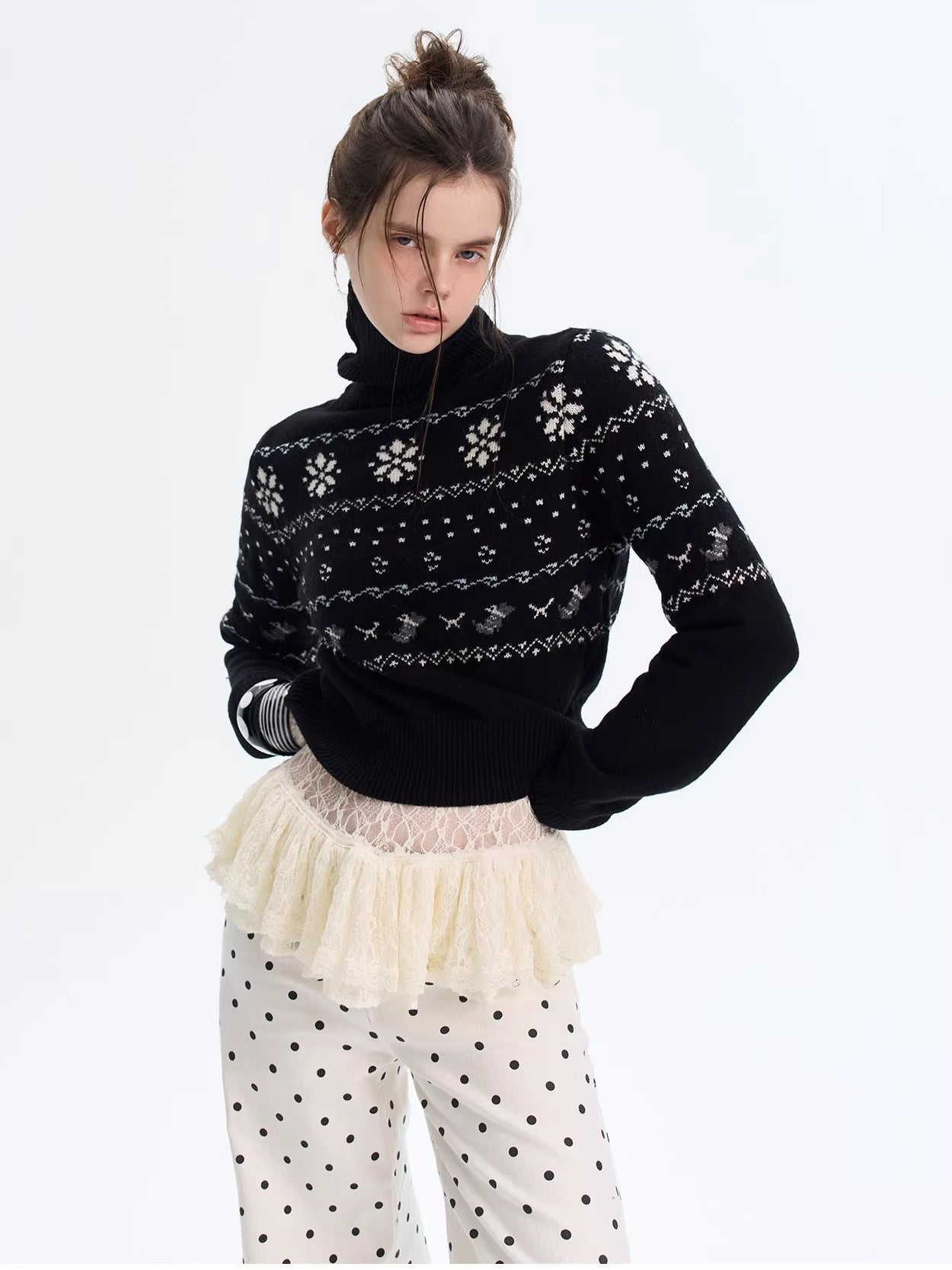 Fair Isle Wool Turtleneck Knit Sweater