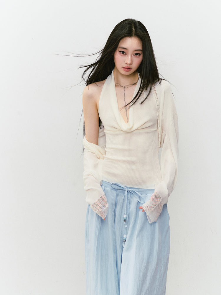Heavy-duty Knitted Draped Neck Tank Top Set - CHINASQUAD