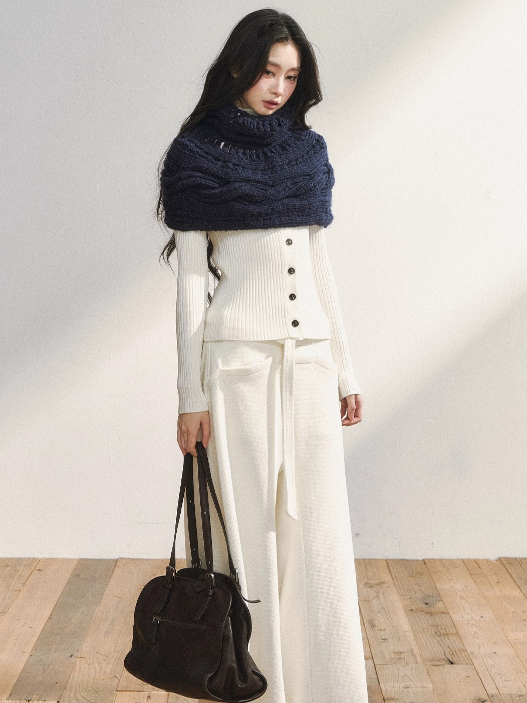 Vintage-Inspired White Buttoned Knit Cardigan