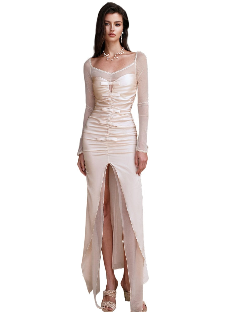 Bowknot Halter Fake Two-piece Dress - CHINASQUAD