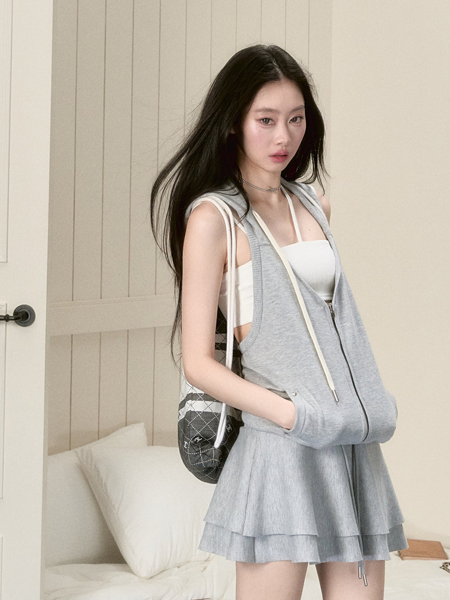Gray Sleeveless Hooded Dress - CHINASQUAD