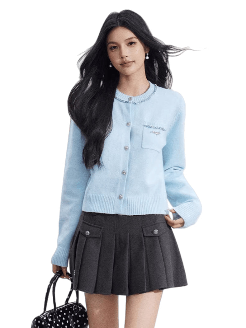 Shimmer-Thread Tweed-Inspired Knit Sweater