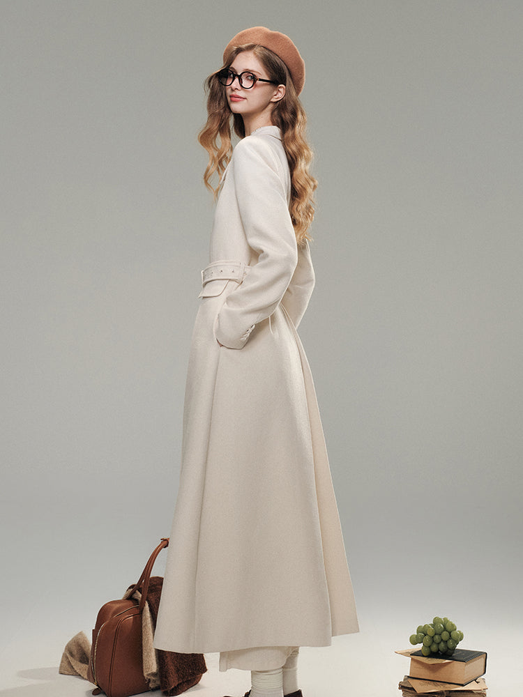 Cloud White Long Woolen Coat - CHINASQUAD