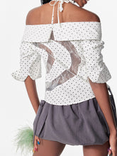 Lace Shoulder Strap Off-Shoulder Shirt - CHINASQUAD