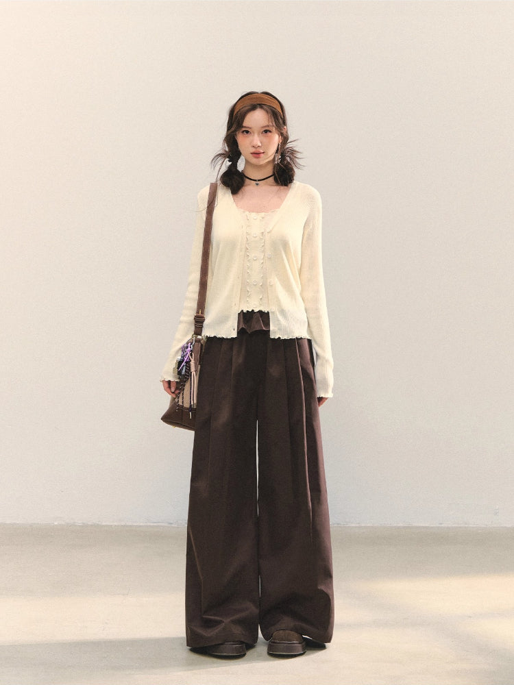 Turned-over Waist Straight-leg Casual Pants