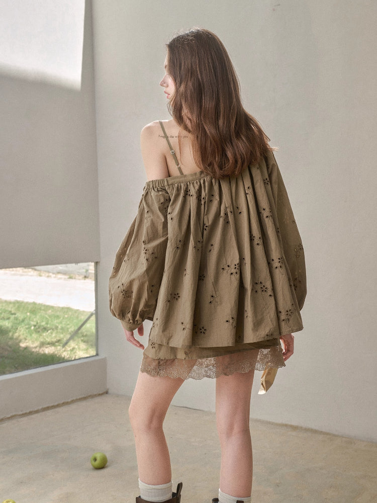 Embroidered Off Shoulder Blouse & Skirt Set