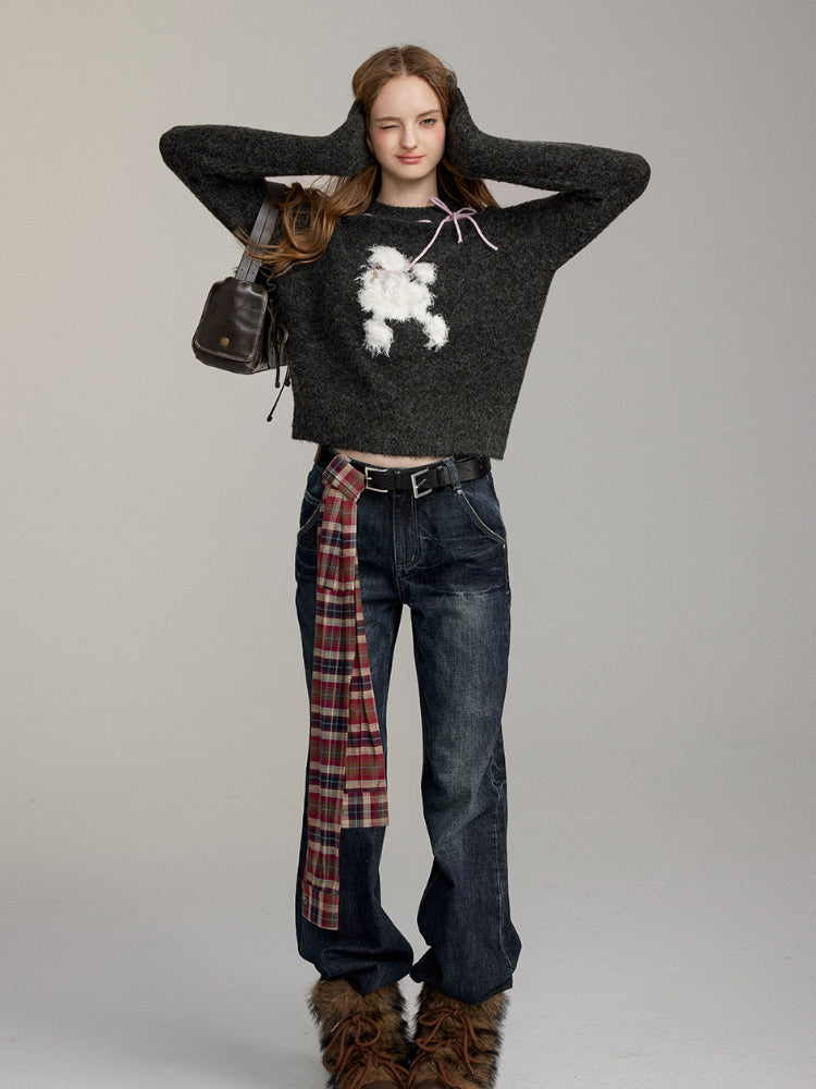 Dog Motif Wool Blend Sweater - CHINASQUAD