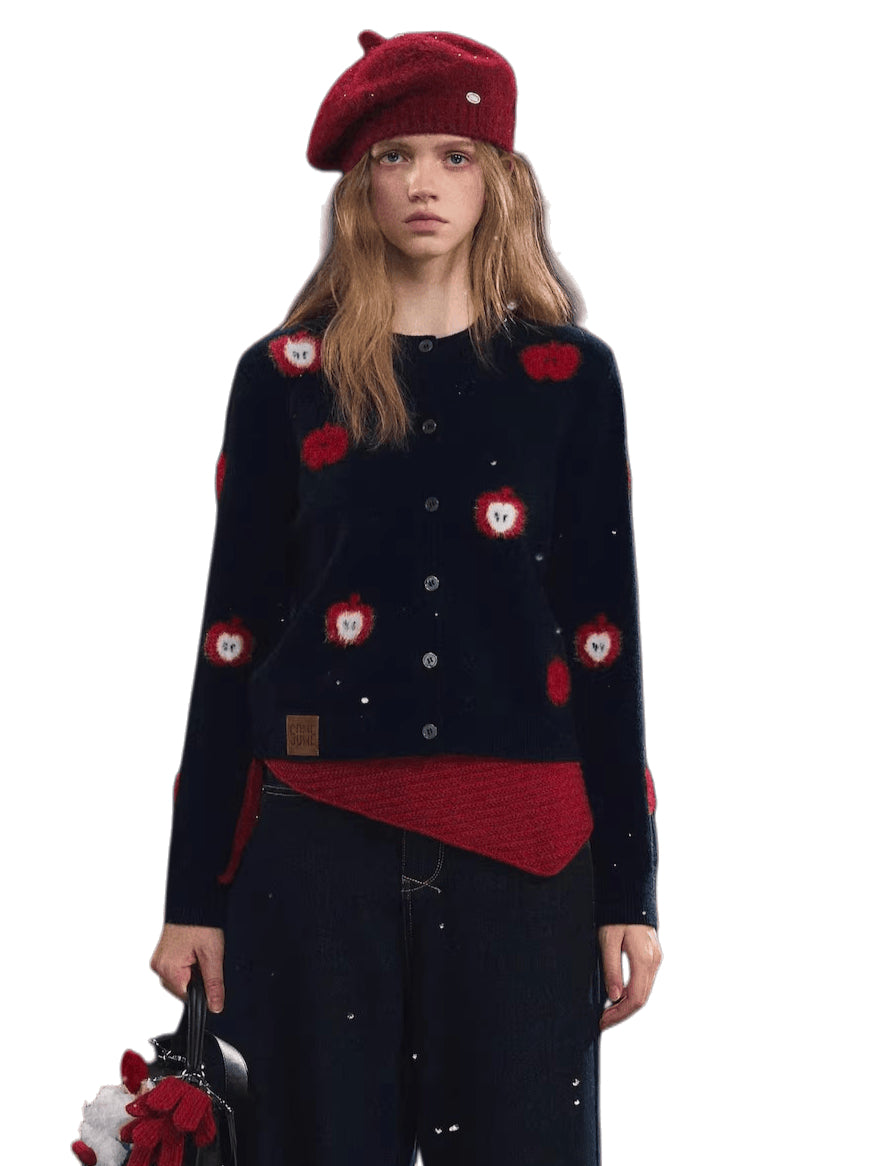 Plush Apple Jacquard Knit Cardigan