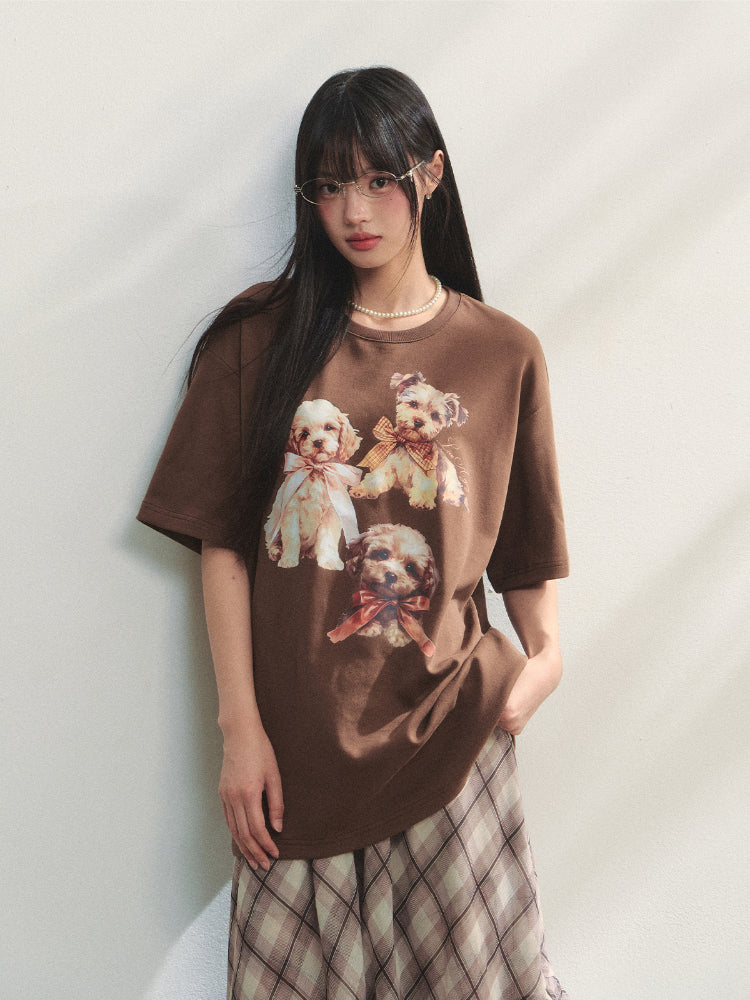 Bowknot Puppy Print Short-Sleeve T-Shirt - CHINASQUAD