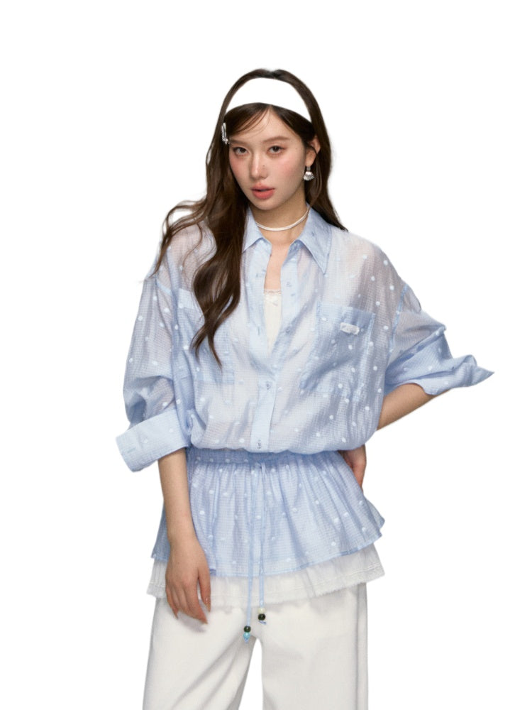 Lapel Plaid Lace-Trimmed Sunscreen Shirt - CHINASQUAD