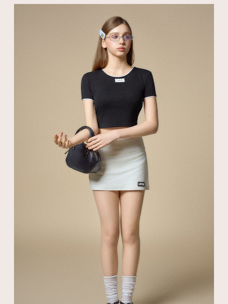 Silver High-Waist Bodycon Midi Skirt