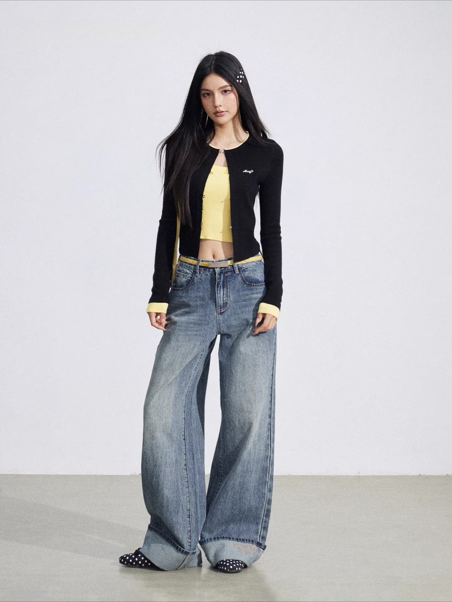 Vintage Wash Embroidered Wide-Leg Jeans