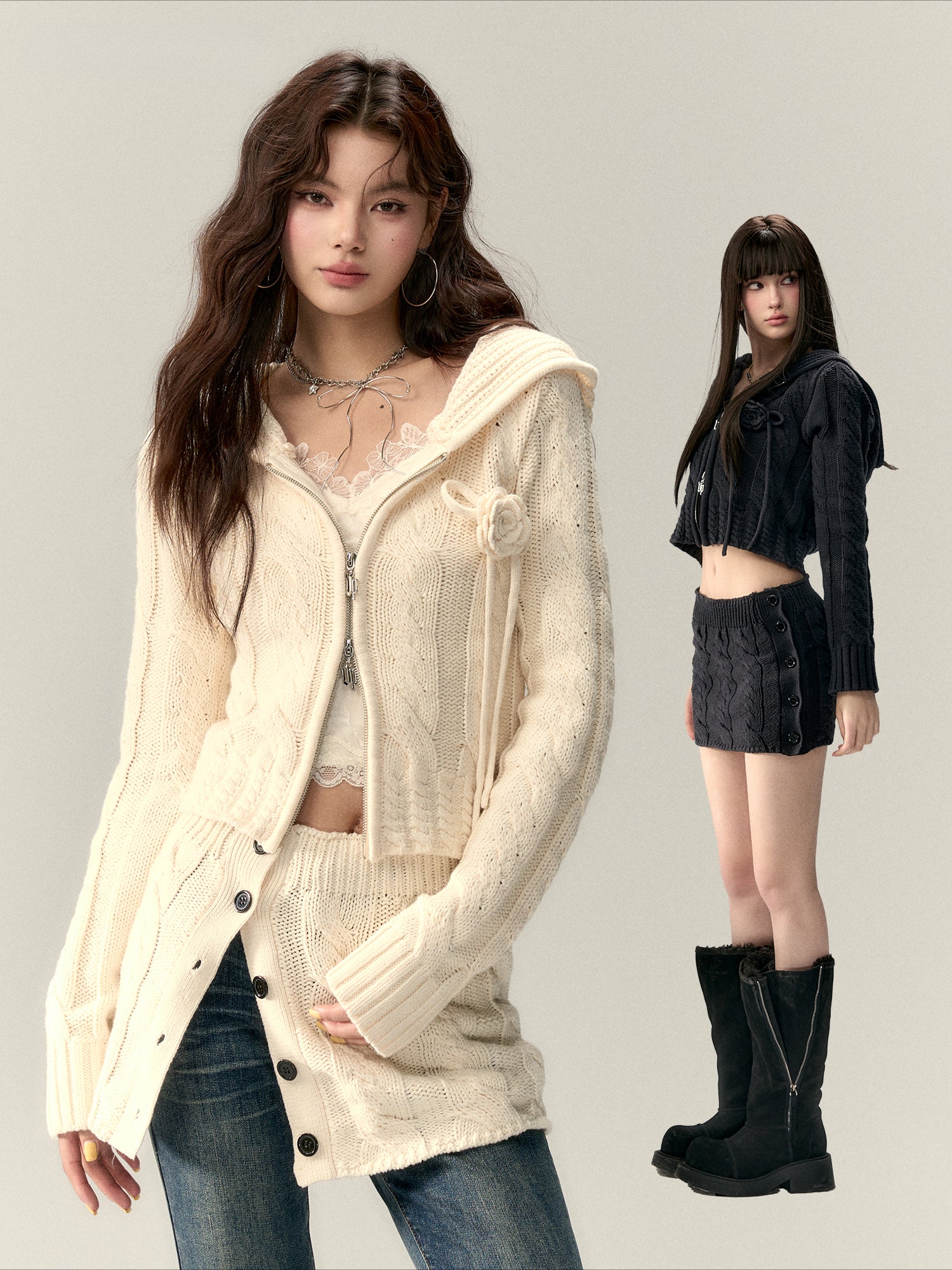 Cable-Knit Cardigan Sweater - CHINASQUAD