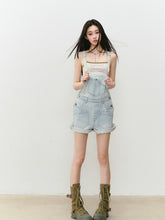 Light Blue Denim Loose Overalls Shorts - CHINASQUAD