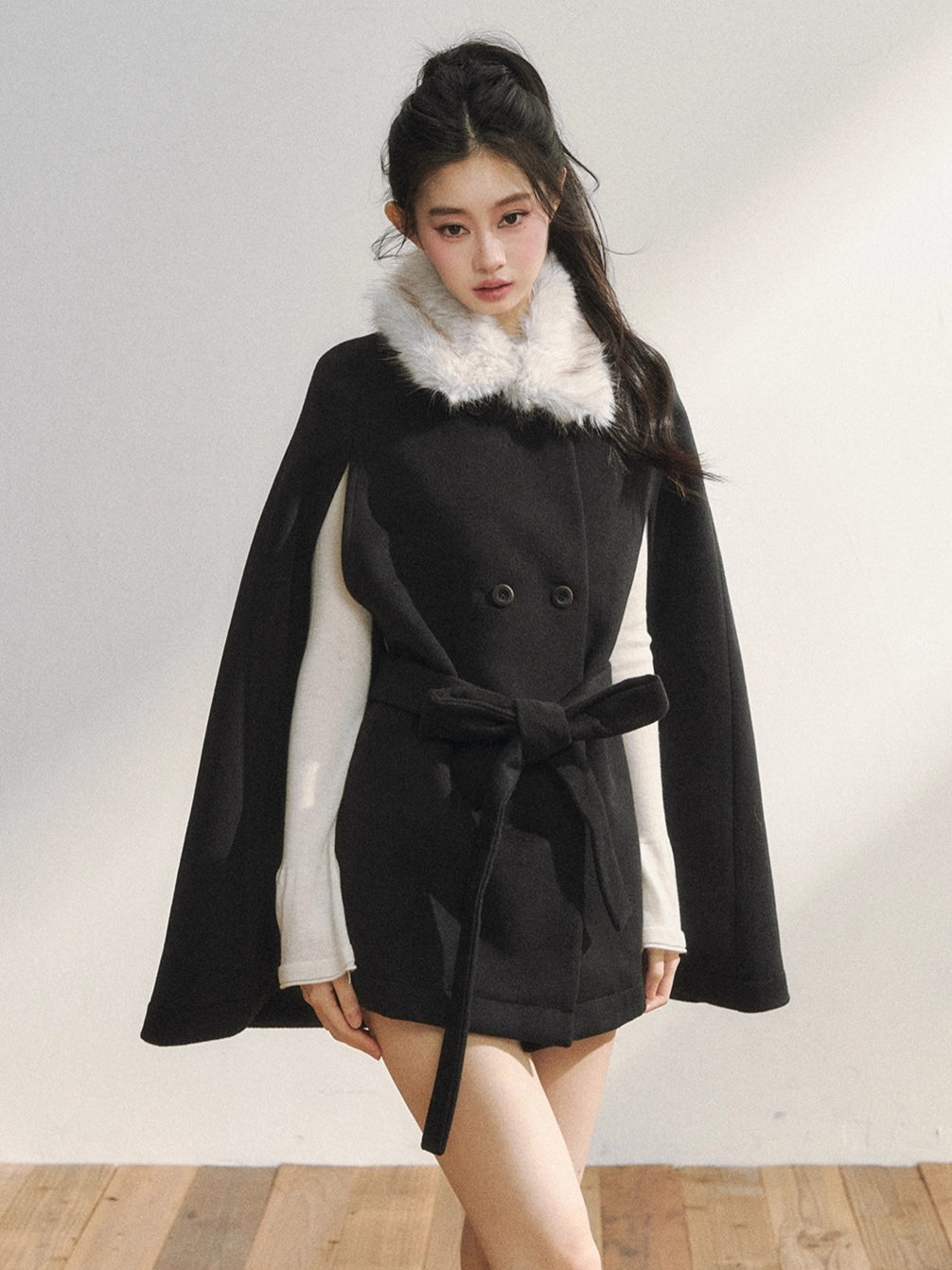 Elegant Two-Tone Wool Cape