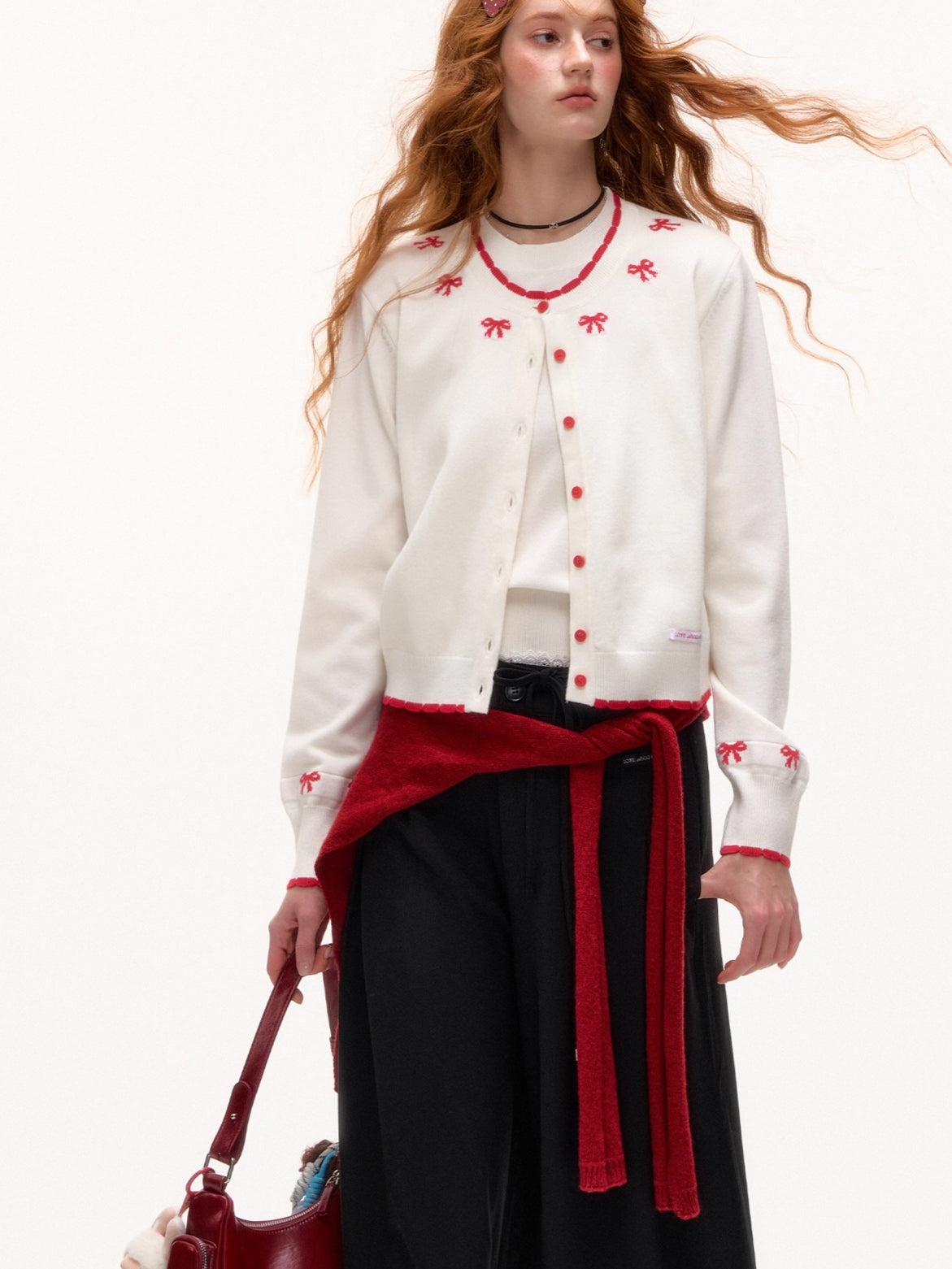 Contrast Jacquard Bow-Knot Knit Cardigan - CHINASQUAD