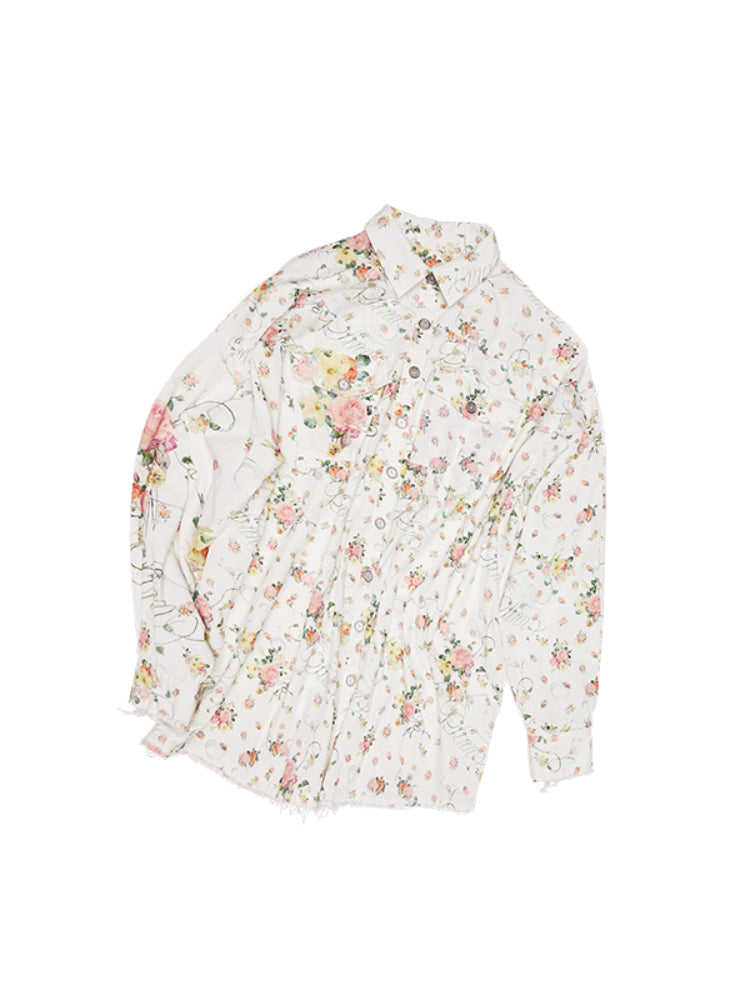 Patchwork Floral Washed Cotton-Linen Shirt - CHINASQUAD