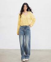 Distressed V-Neck Knit Cardigan - CHINASQUAD